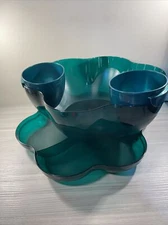 Tupperware Chip 'N Dip Bowl with Microwave Safe Dip Cups Emerald Green New! 