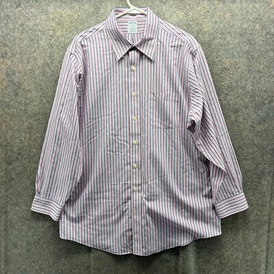 Brooks Brothers Shirt Mens 17 33 Pink Button Down Preppy Striped Regent Cotton
