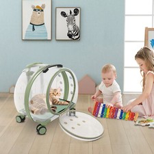 Transparent & Breathable Hard Cat Carrier W/ 4 Rolling Wheels For Traveling
