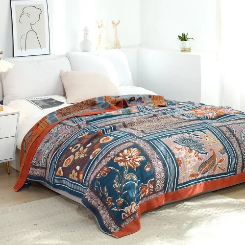 Gauze Cotton Blankets Flowers Sofa Towel Summer Blanket Soft Leisure Boho Sheets - Picture 8 of 58
