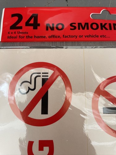 Adesivi No Smoking Confezione 24 Adesivi Dimensioni Assortite 6x4 Fogli NUOVI In Bustina - Foto 2 di 3