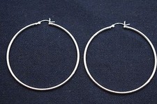 2 3/8" 2mm X 60mm Plain Polished Round Hoop Earrings Real 925 Sterling Silver