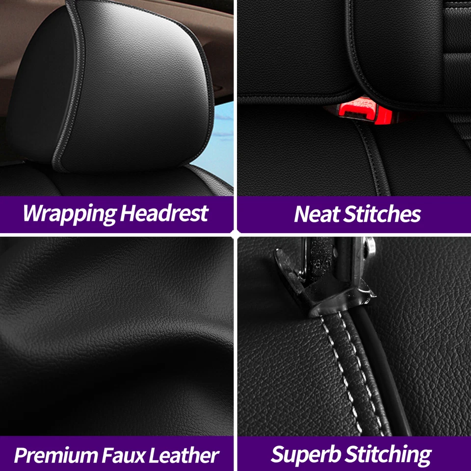 For Kia Spectra 2002-2009 Car 5 Seat Cover Cushion Premium PU Leather Red Lines Foto 4 de 4