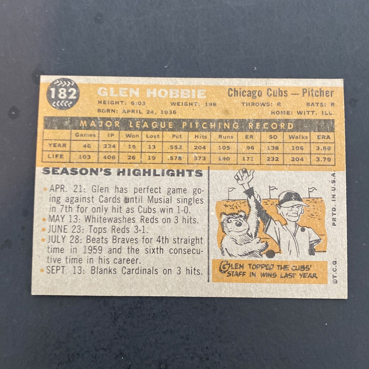 1960. TOPPS # 182 GLENN HOBBIE DD 3682 | eBay