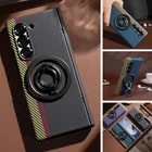 For Samsung Galaxy Z Fold7/6/5/4/3 Carbon Fiber Texture Hinge Slim Case w/ Stand