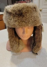 MAD BOMBER Plaid Wool Hat - Real Rabbit Fur  Insulated  Medium 