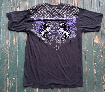 Russo Spirit Embroidered Challenge Shirt Black And Purple Mens XL Y2K