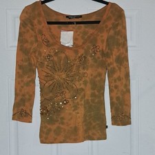 Chic Orange Floral Embroidered Long Sleeve Top