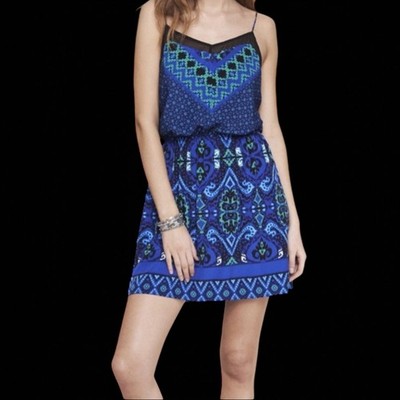 Express Women Layer Sun Dress Sz M Blue Green Paisley Medallion Speghetti Straps