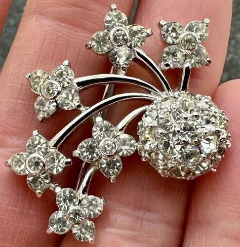 ** PIN Vintage PENNINO Signed ART DECO Silver Rhinestones Brooch COSTUME JEWELRY
