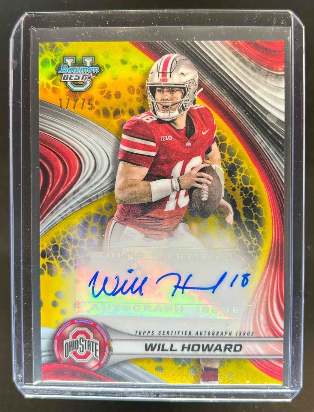 2024 Bowman Best University Will Howard Auto Yellow Refractor #17/75 Buckeyes