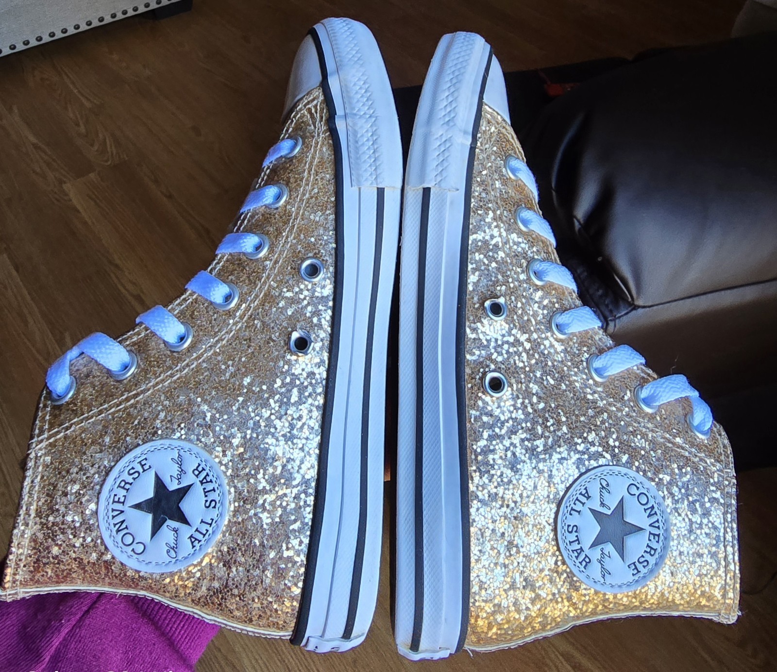 Sz 2 Big Girl's CONVERSE CTAS HI GOLD GLITTERS Casual Shoes thumbnail 4