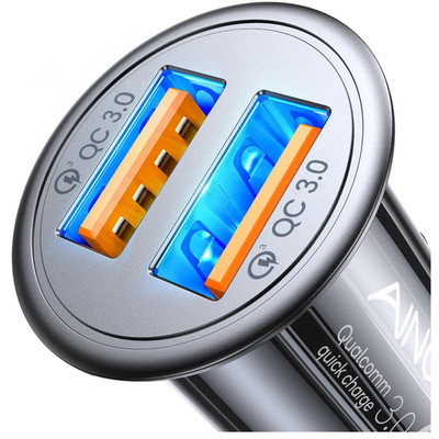 Car USB Charger Dual QC3.0 2 Ports 36W Metal Black