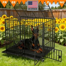 Escape-Proof Heavy XXL Dog Crate Indestructible Metal Kennel with 3 Doors Duty