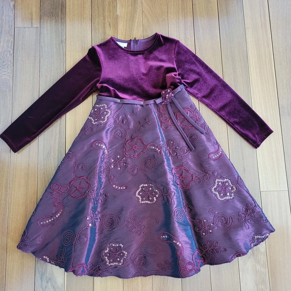 Bonnie Jean Dress Girl's Sz 6 Sequin Maroon Holiday Christmas Party Made in USA - Image 2 of 4