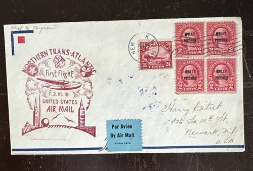 1939 FAM 18 Flight Cover NY-Foynes Using 1923 C6 24cent red Airmail Stamp