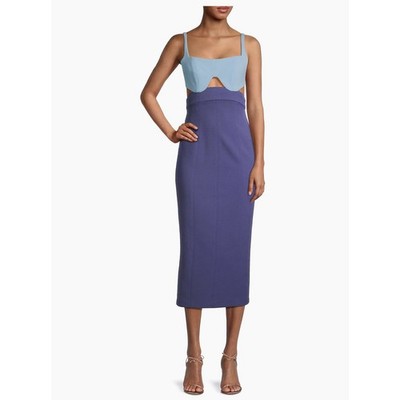 MISHA Fernanda Blue Two Tone Bodycon Midi Dress Party Chic Cocktail Size L