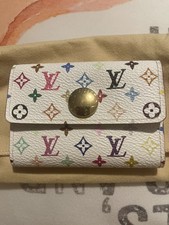 GUC Auth Louis Vuitton Monogram Multicolor Business Card Holder White Murakami
