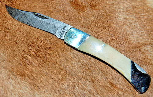 Bear & Son USA Lockback Knife w/Bone Handles, Damascus Blade, Pocket Clip #1