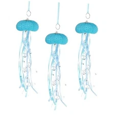 3 Pcs Sea Urchins Jellyfish Christmas Tree Ornaments Coastal Beaded Hanging 