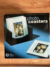 Glass Photo Coasters Set with Holder 4 Pack Personalised Picture Coasters NEW