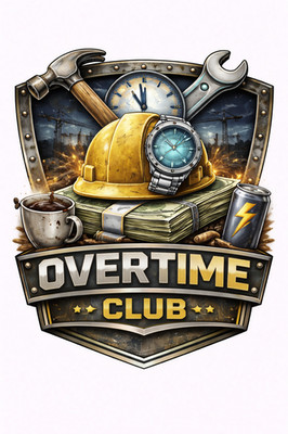Overtime Club 3  UV DTF Decal Blue Collar Work Hard Hat Sticker
