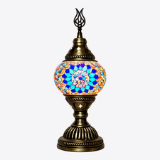 Turkish Mosaic Table Lamp Blue Moroccan Glass Bedside Accent Night Light