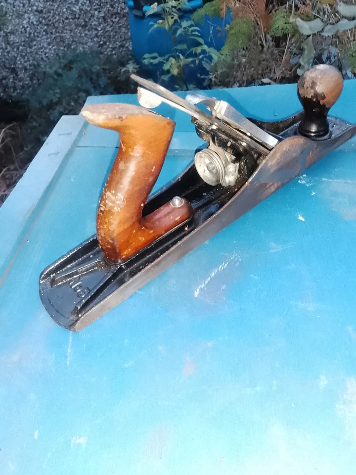  Stanley Bailey No.5 Jack Plane joiner's WELD REPAIR!  tool Beech handles Used - Image 3 of 4