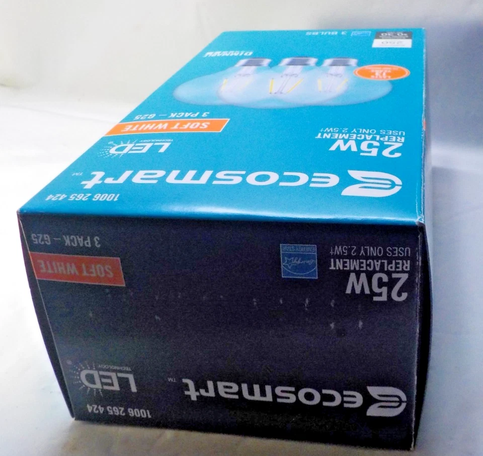 NEW EcoSmart 3-pk 25W Clear G25 Filament LED Bulbs  Soft White 2700K - Image 4 of 4