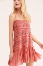 Free People Shailee Mini Slip Dress By FP One Coral Square Neck Bohemian Size S