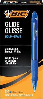 BIC Glide Bold Blue Ballpoint Pens, Bold Point (1.6mm), 12-Count Pack,