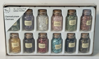 12 Mini Gemstone Bottles Chip Crystal Healing Set Bead Landing NEW NIP