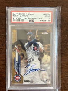 Nico Hoerner 2020 Topps Chrome Auto #d /50 Rookie Gold Wave PSA 9 Chicago Cubs