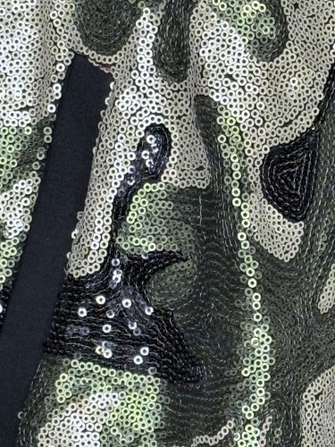 Selen Pailletten Camouflage Bomberjacke Gr. 1 Reißverschluss vorne schwarz grün Statement Mantel - Bild 5 von 5