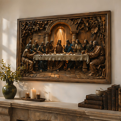 The Last Supper 3D Wood Carving Style Canvas Wall Art - Religious Decor