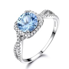 Elegant 7mm Sky Blue Topaz Ring 925 Sterling Silver White Gold Plated AAA CZ
