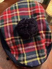 Vintage Lochcarron of Scotland Tam O'Shanter Hat, Tartan Plaid Wool, Pom-Pom