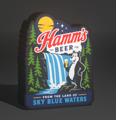 Hamms Beer Bear Waterfall 3D Printed LED Light-Up Sign 9'' Decor Lamp