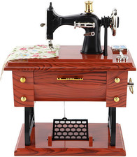 Vintage Mini Sewing Machine Music Box, Brown Plastic Table Decoration, Retro