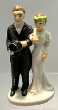 Vintage Bisque Porcelain Bride  Groom Wedding Cake Topper Figurine Japan