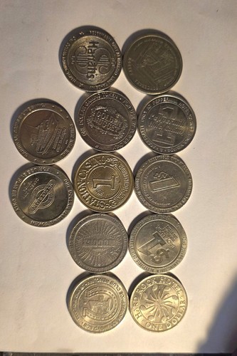 Lot von 12 Vintage Casino Metall $1 Dollar Spielmarken Münzen gemischte Städte. - Bild 2 von 2