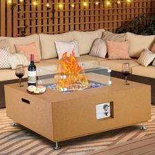 36" Rectangle Outdoor Propane Fire Pit Table, Stainless Steel Heater w Stone