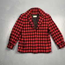 Vintage Pendleton Jacket Womens Size M Red Black Houndstooth Wool Jacket Lined