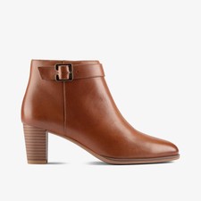 Clarks Womens Kaylin 60 Boot Dark Tan Leather Ankle Boots,Heels Leather
