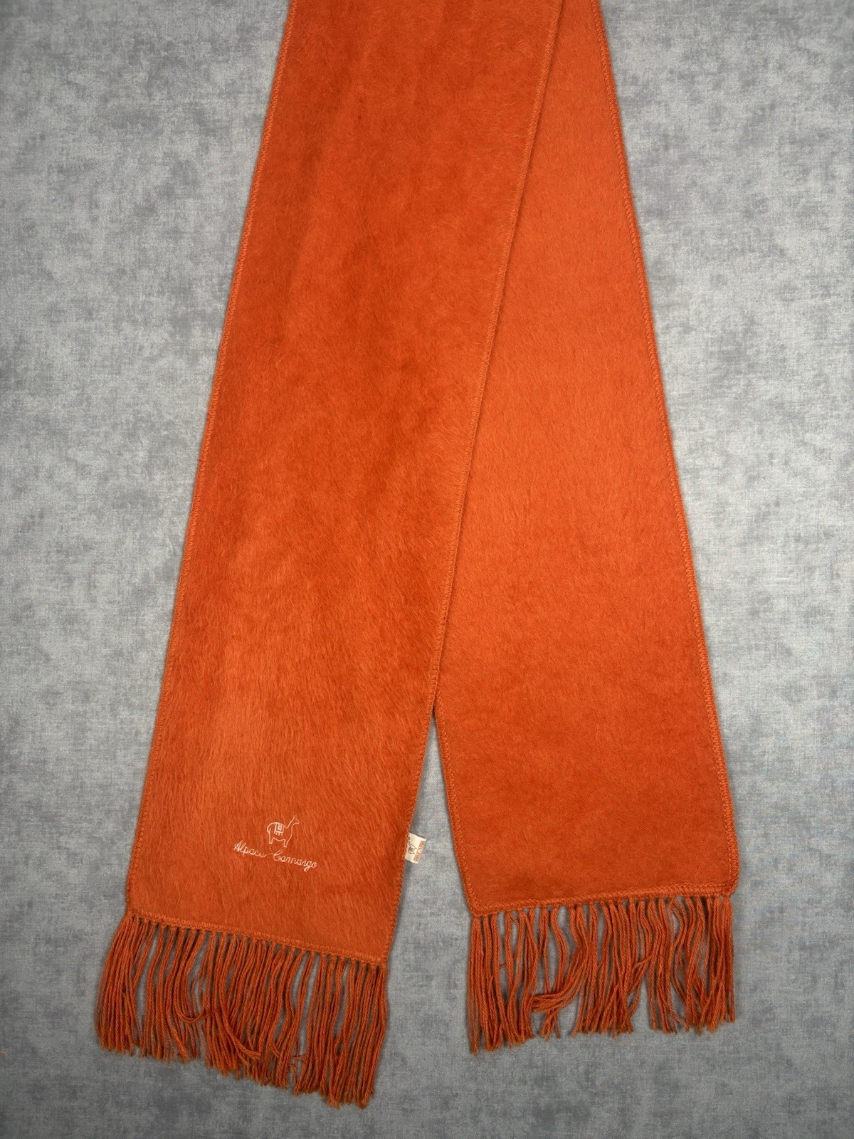 Vintage Alpaca Camargo Scarf Orange Fringe Embroidered Made In Peru 72x7