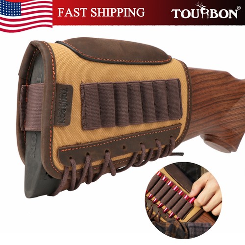 TOURBON Canvas Leather Cheek Riser Rest Rifle 410 Cartridge 30-06 Ammo Holder US - Picture 24 of 24