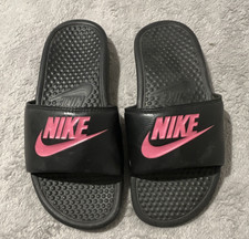 Nike Teens Slide Sandals US 7 Black/Pink Logo Accent Rubber Upper