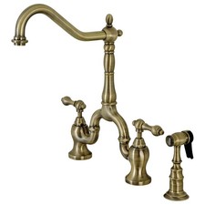 Kingston KS7753ALBS Bridge Kitchen Faucet with Brass Sprayer, Antique Brass