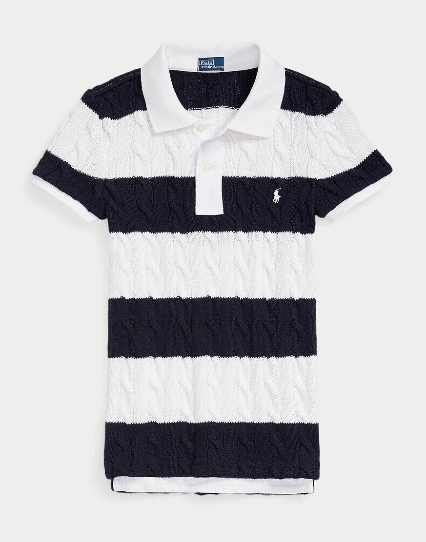 Polo Ralph Lauren Women's Striped Cable-Knit Polo Shirt - M Polo Ralph Lauren Women's Striped Cable-Knit Polo Shirt - M