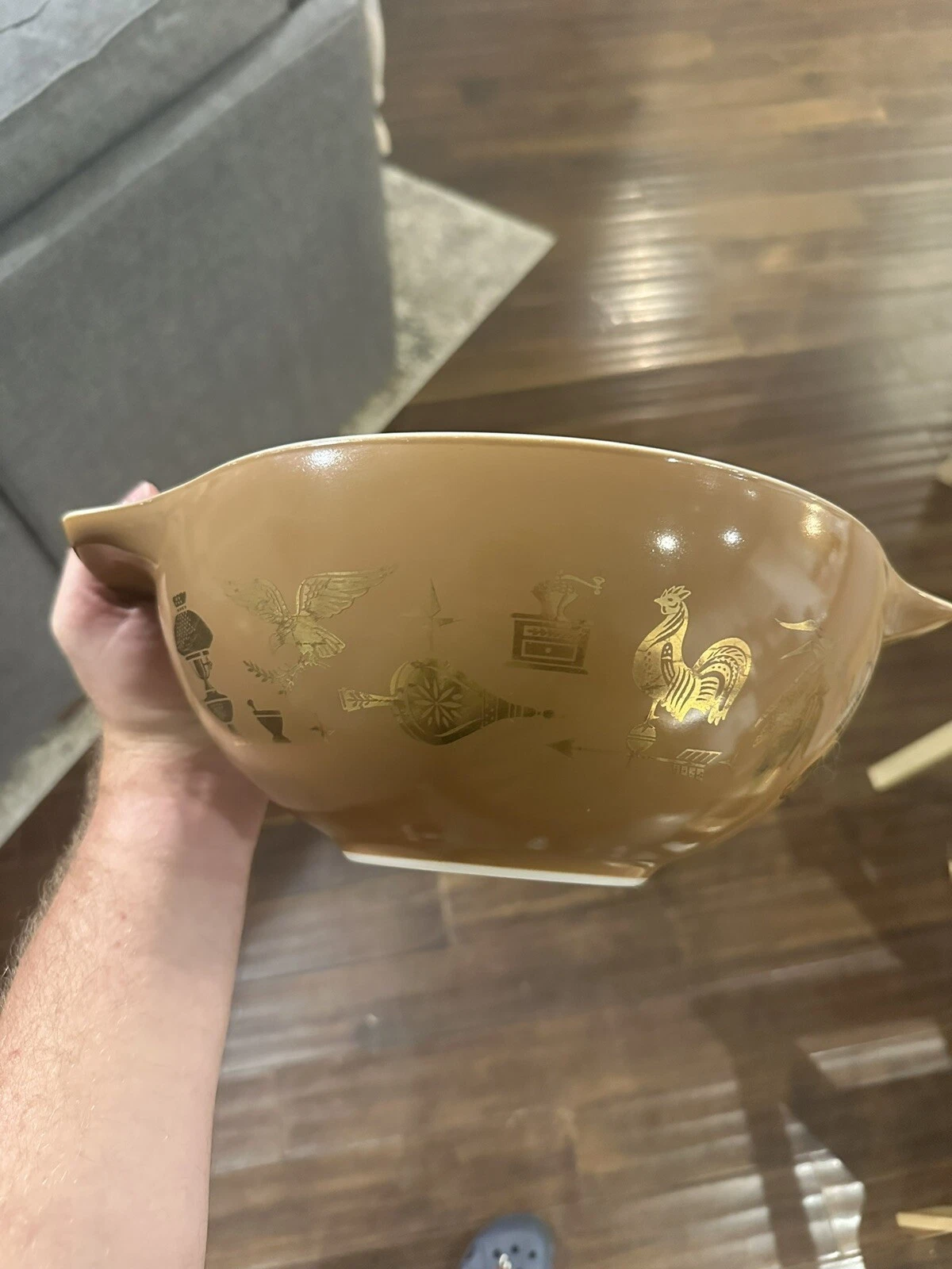 Vintage Pyrex Early American 4 Qt Cinderella #444 Mixing Bowl Brown & Gold